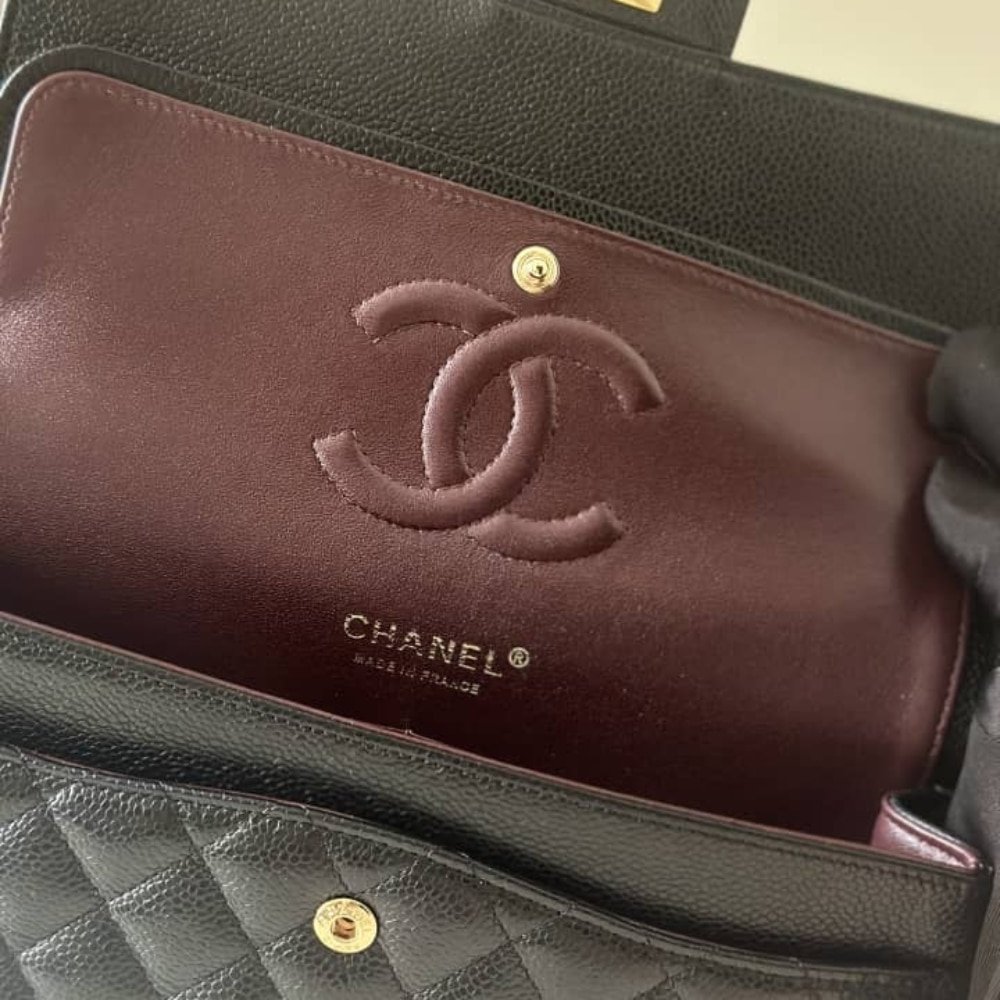 [S*per Vip 1:1] Ch**el Medium Classic Handbag Grained And Gold Tone Metal Black 25Cm A01113 Y01864 C3906