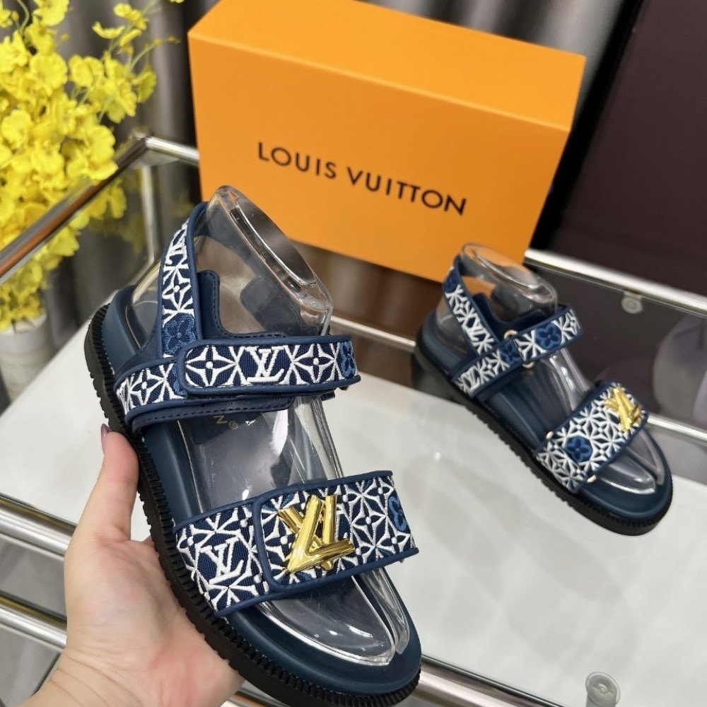 L0vis Vvtt0n Lv Sunset Flat Comfort Sandal Navy Blue 1Ahnkd