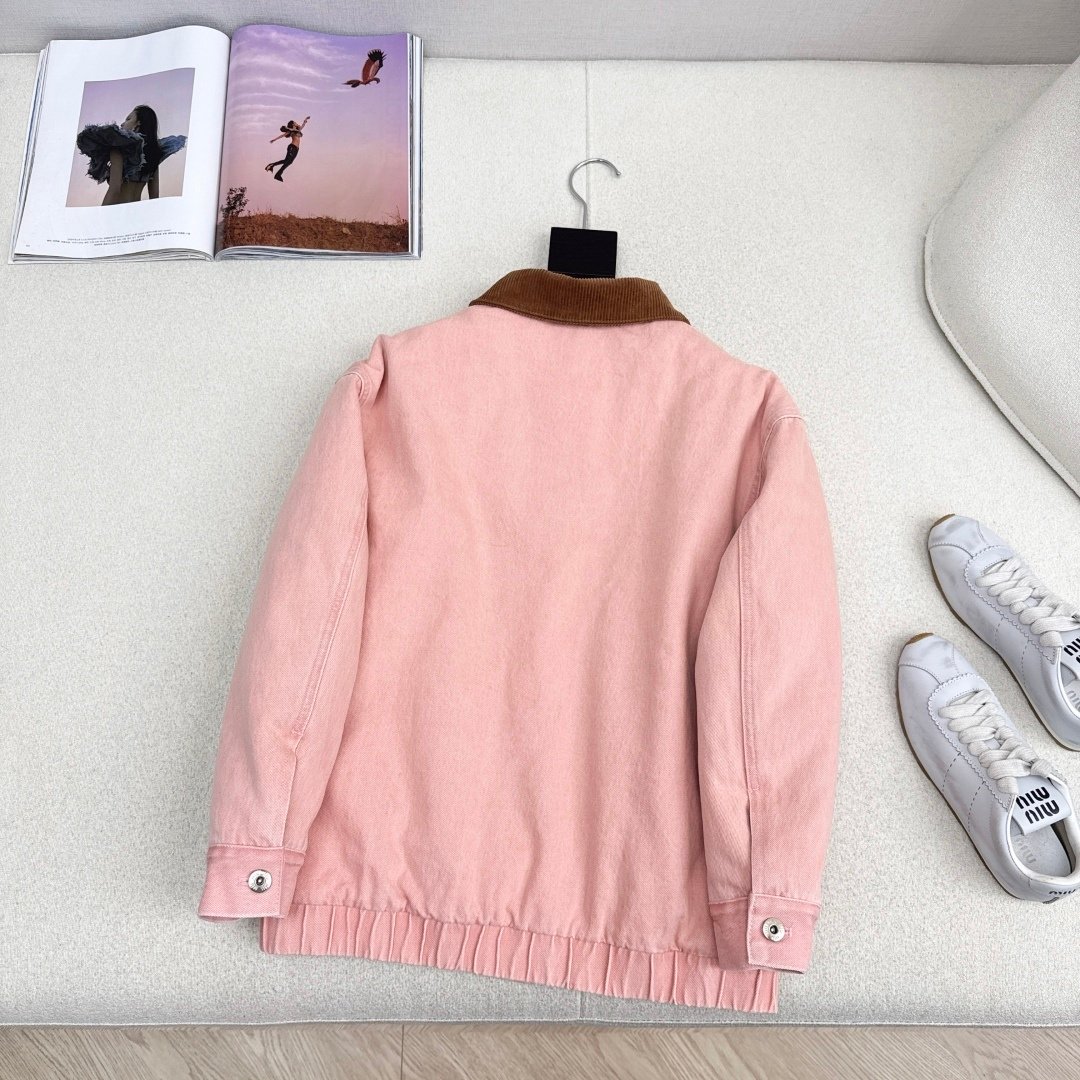 M1um1u Padded Denim Blouson Jacket Pink Gwb221 179Q F0028 S Ooo