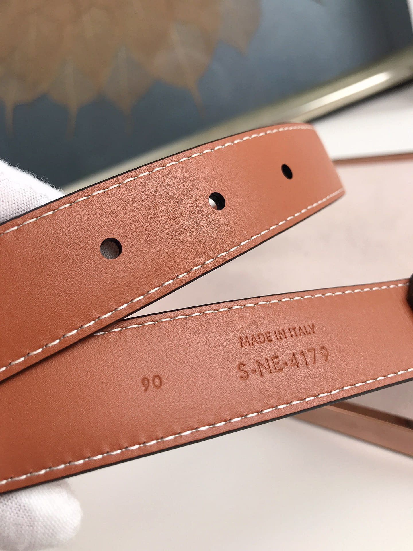 Ce1i*e Small Triomphe Brown Belt In Natutal Calfskin Gold Metal