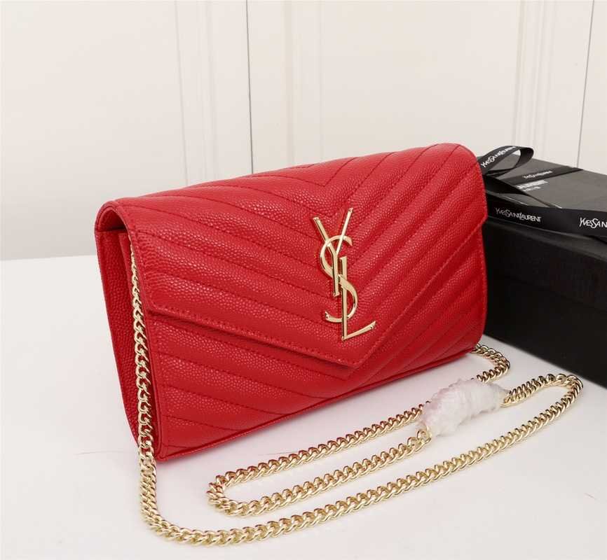 Sa1nt Lau*nt Cassandre Matelassé Envelope In Grain De Poudre Embossed Leather Red 22Cm 695108Bow016008