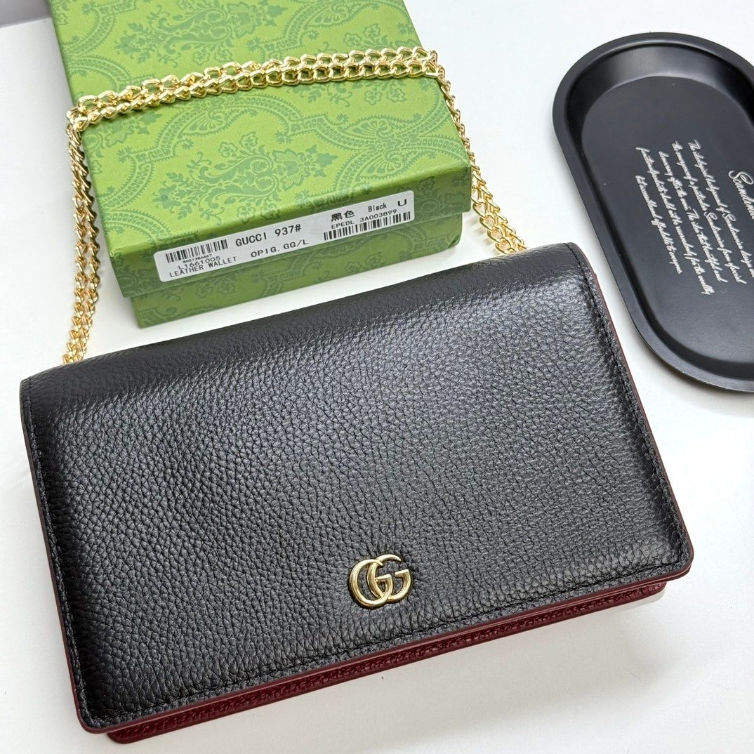Gvc*1 Gg Marmont Wallet On Chain Black And Red Leather 20Cm 497985 Aae5F 1062