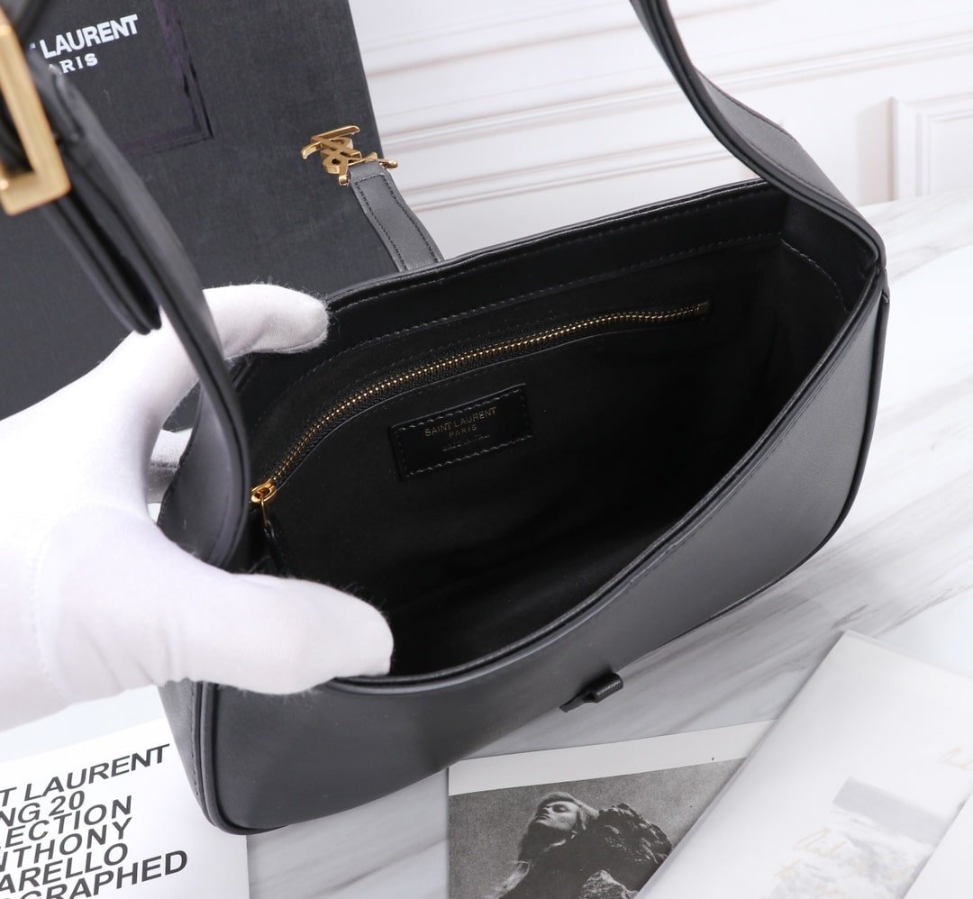 Sa1nt Lau*nt Le 5 À 7 Hobo Bag In Smooth Leather Black Gold 23Cm 6572282R20W1000