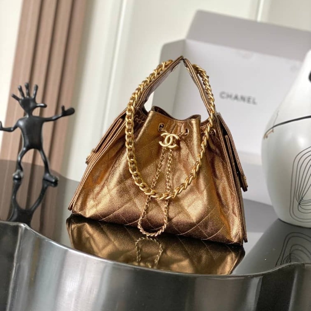 [S*per Vip 1:1] Ch**el 25 Small Handbag Metallic Grained And Gold Metal Dark Gold 26Cm As5293 B21060 U2158