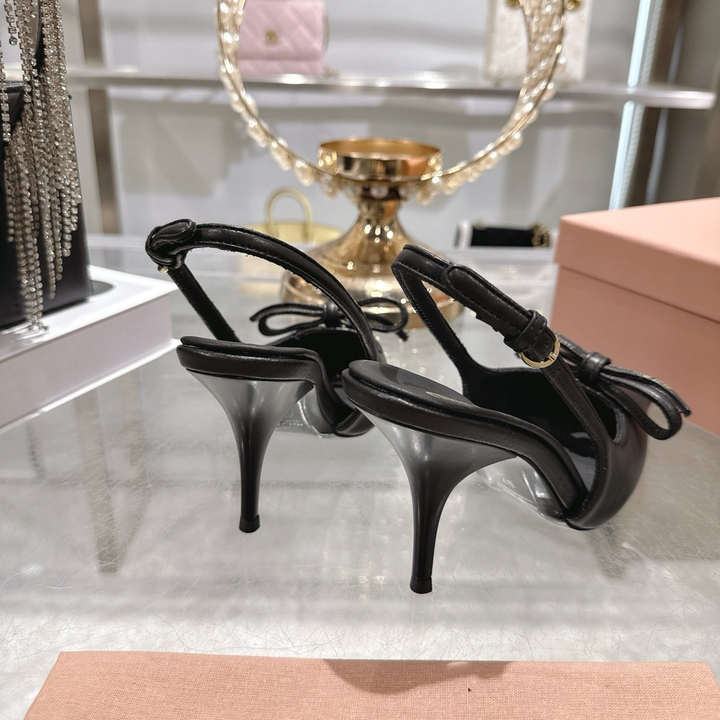 Miu Miu Leather Slingback Pumps With Bow Black 5I474E 79N F0002 F 105