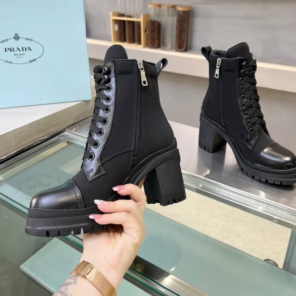 Pra*a Re Nylon And Leather Booties Black 1T239N 3Lfu F0002 F 085