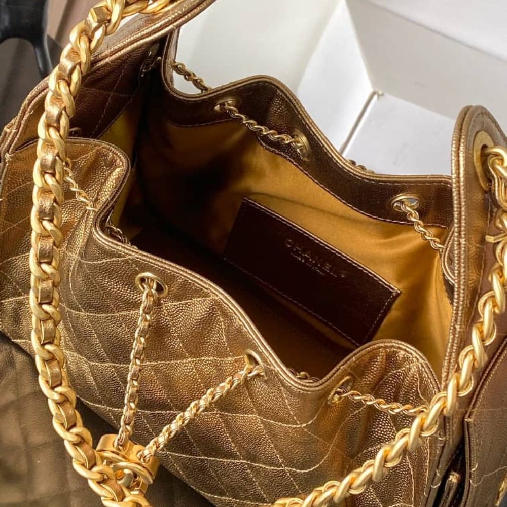 [S*per Vip 1:1] Ch**el 25 Small Handbag Metallic Grained And Gold Metal Dark Gold 26Cm As5293 B21060 U2158
