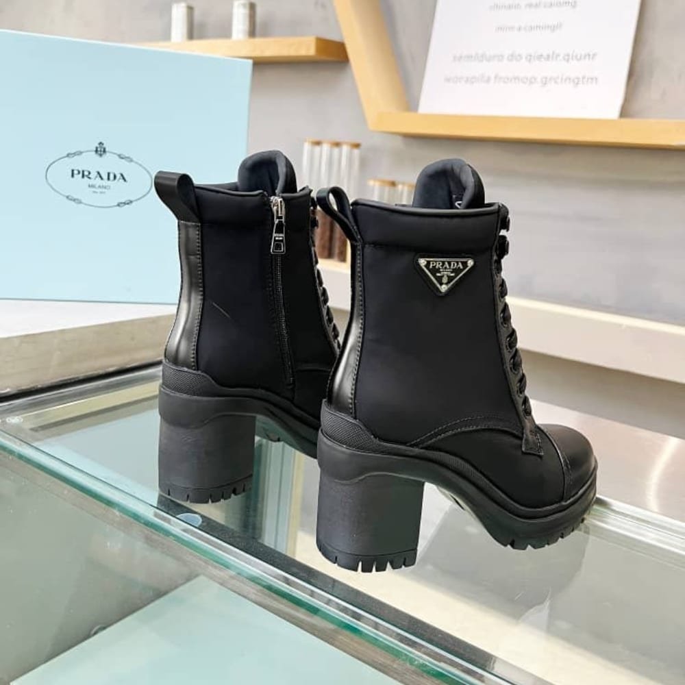 Pra*a Re Nylon And Leather Booties Black 1T239N 3Lfu F0002 F 085