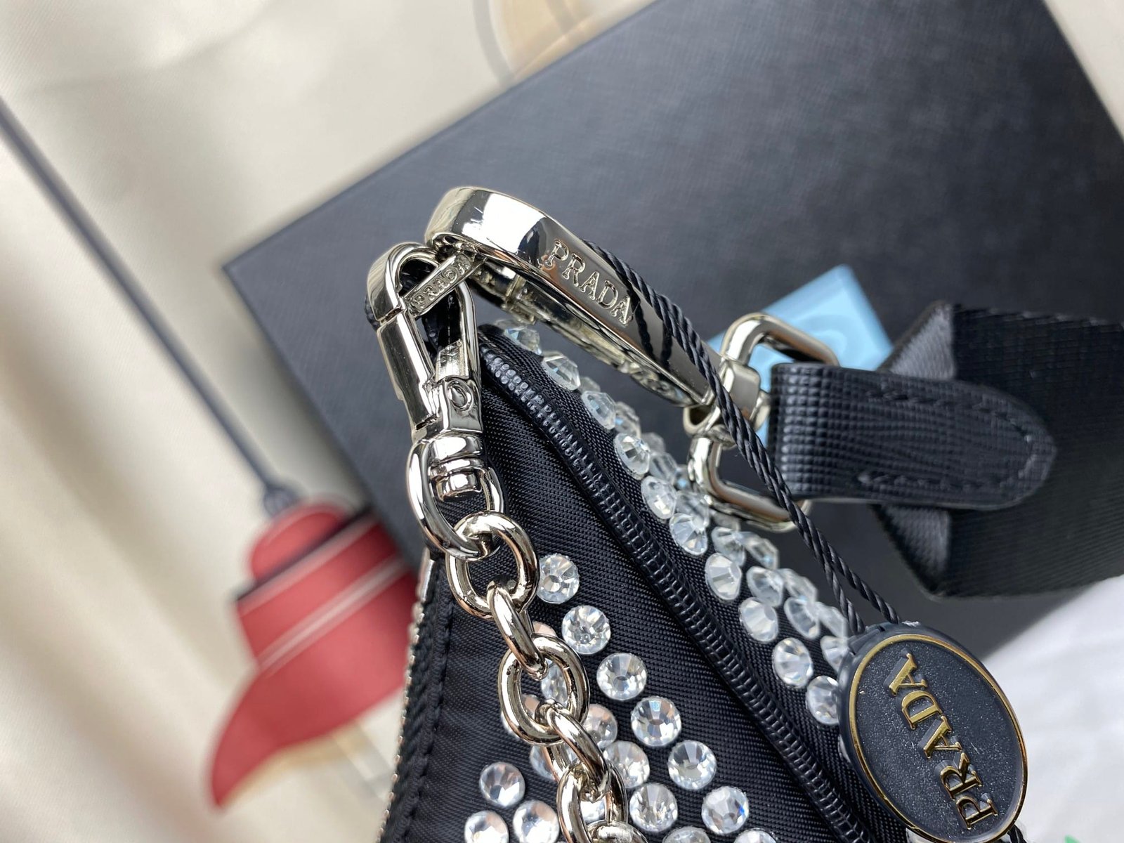 Pra*a Re Edition 2005 Satin Bag With Crystals 23Cm 1Bh204 2Awl F0T7O V V9L