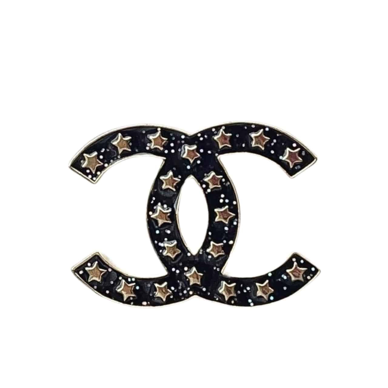 Ch**el Cc Brooch Black With Many Small Stars