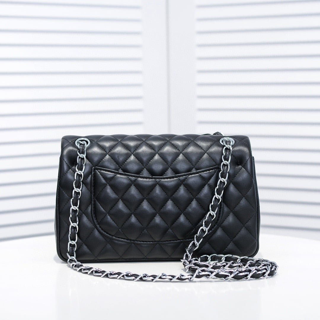 Ch**el Small Classic Flap Bag Black Leather With Silver Hardare 25Cm A01113 Y01480 94305