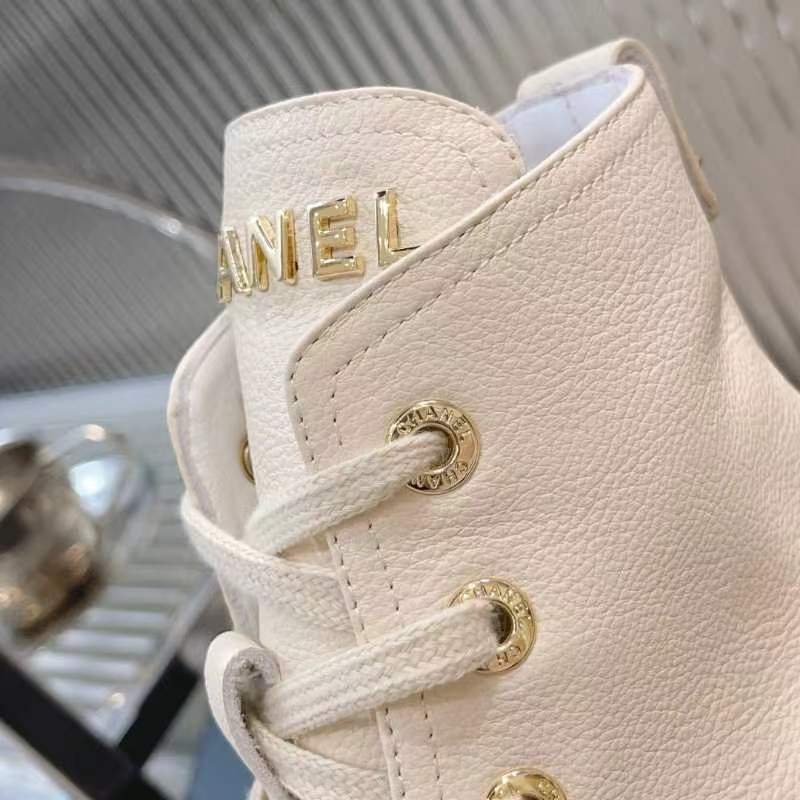 Ch**el Cc Lace Up Boot White Black