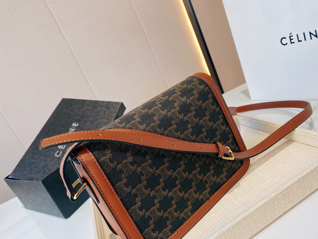 Ce1i*e Classique Triomphe Bag In Triomphe Canvas And Calfskin Tan 22Cm 191242Bz404Lu