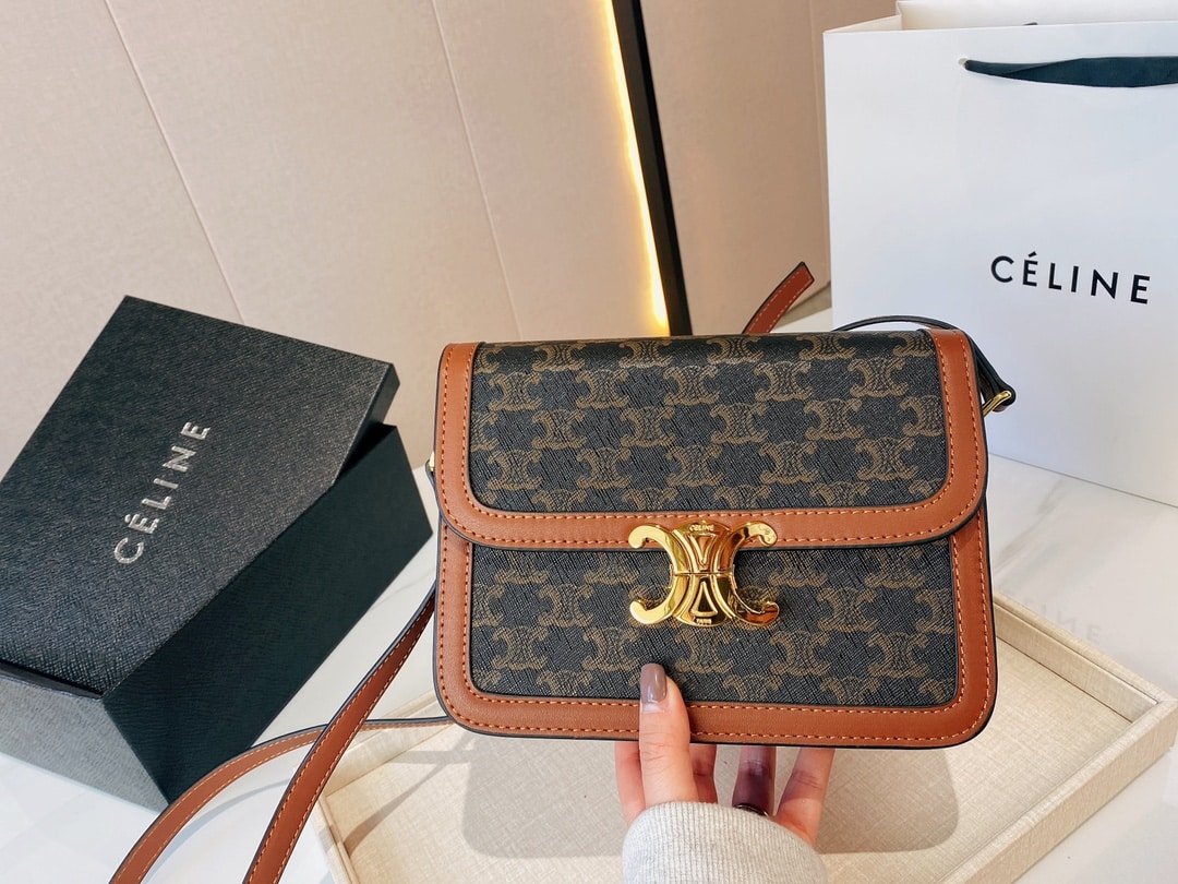 Ce1i*e Classique Triomphe Bag In Triomphe Canvas And Calfskin Tan 22Cm 191242Bz404Lu