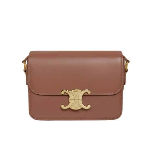 Ce1i*e Teen Triomphe Bag In Shiny Calfskin Brown 18Cm