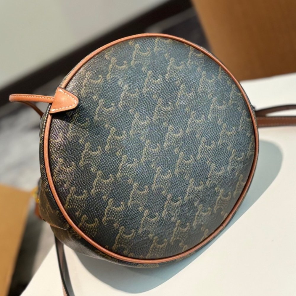 Ce1i*e Clara Triomphe Canvas Calfskin Brown 23Cm