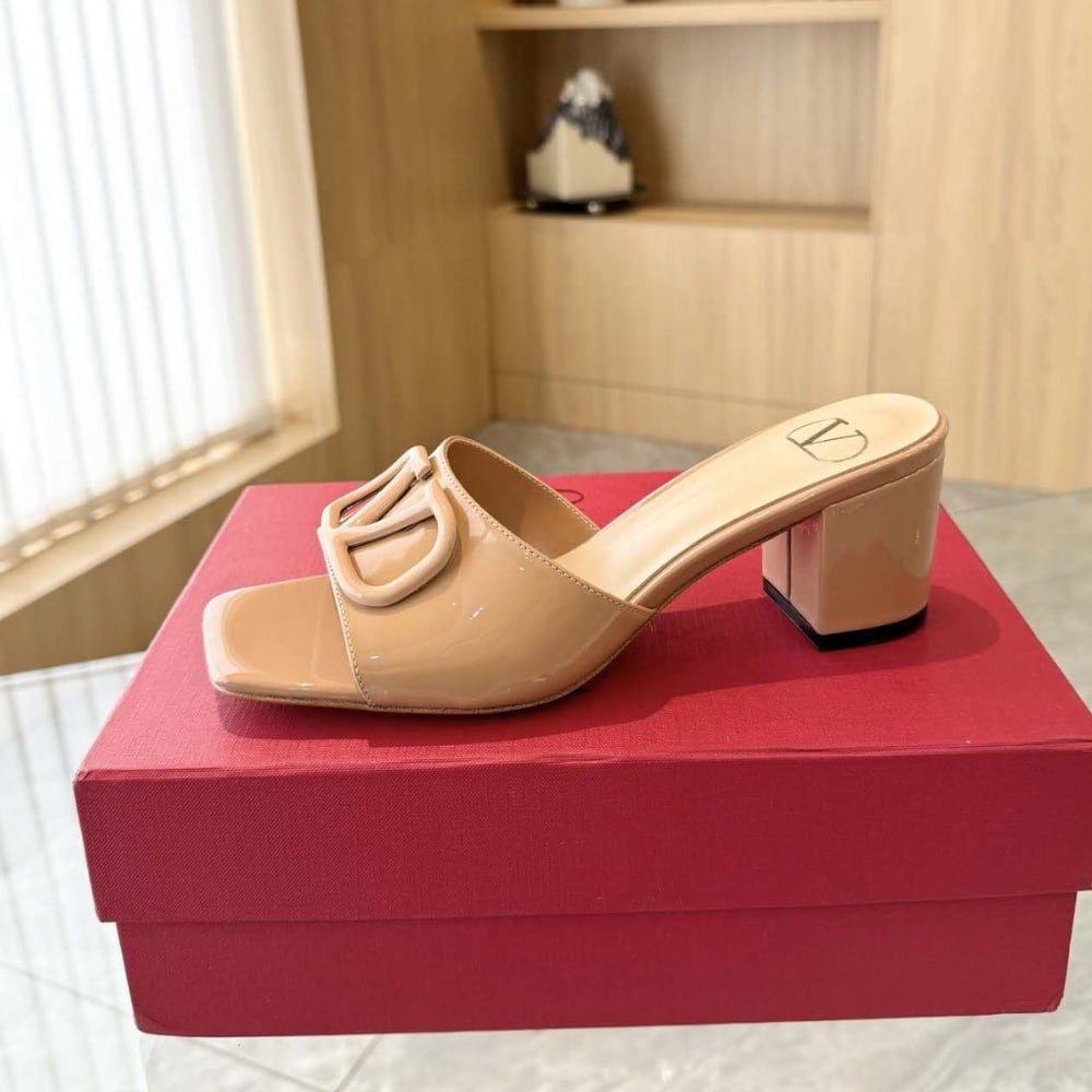 Va1e*ntin0 Vlogo Signature Patent Leather Slide Sandal Rose Cannelle 60Mm 6W2S0Ha6Tmk Gf9