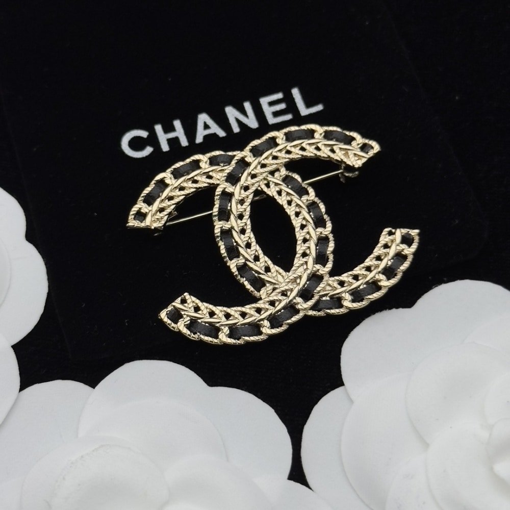 Ch**el Metal And Chain Double C Brooch