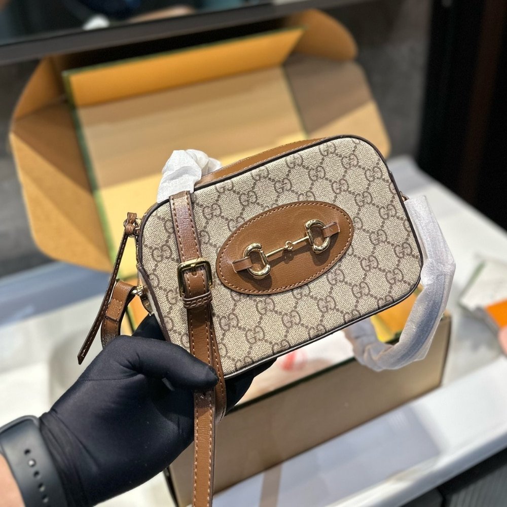 Gvc*1 Horsebit 1955 Mini Shoulder Bag Beige And Ebony 18Cm ‎760196 92Tcg 8563
