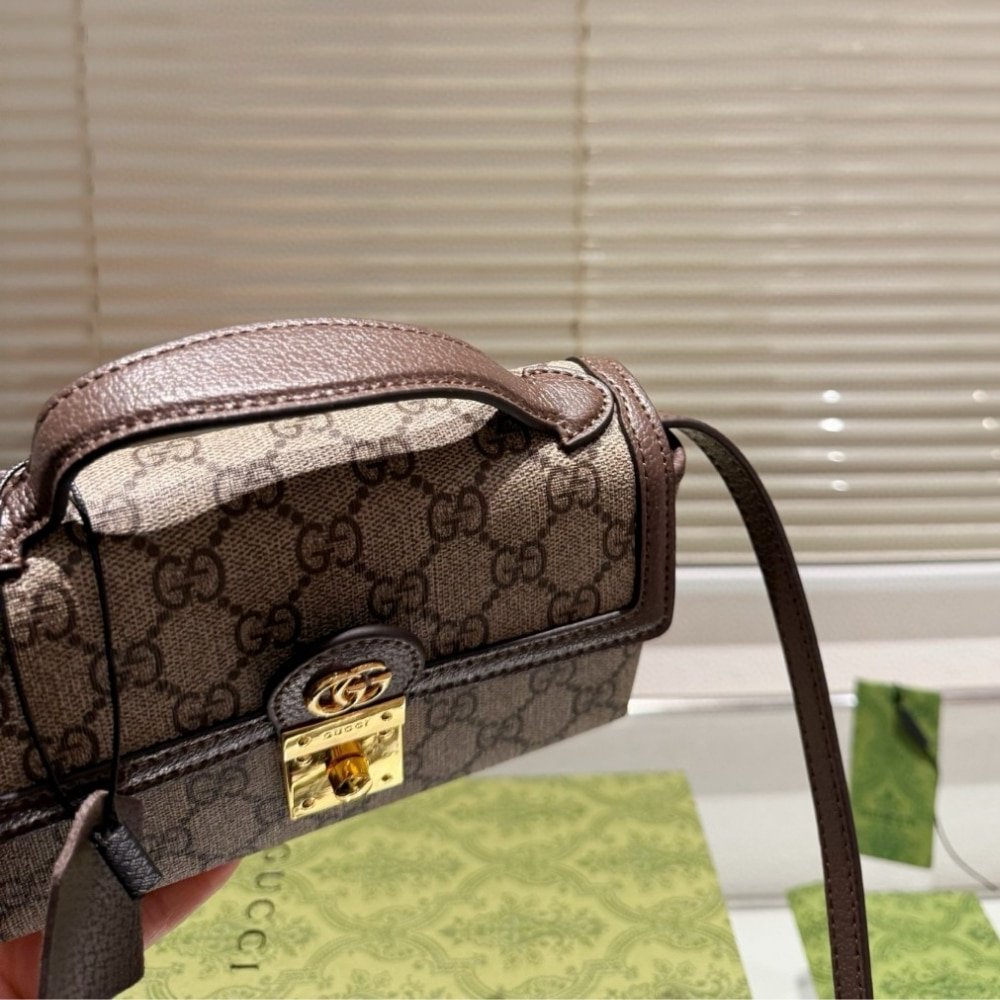 Gvc*1 Ophidia Mini Top Handle Bag Beige And Ebony 18Cm 772314 K9Gsg 8367