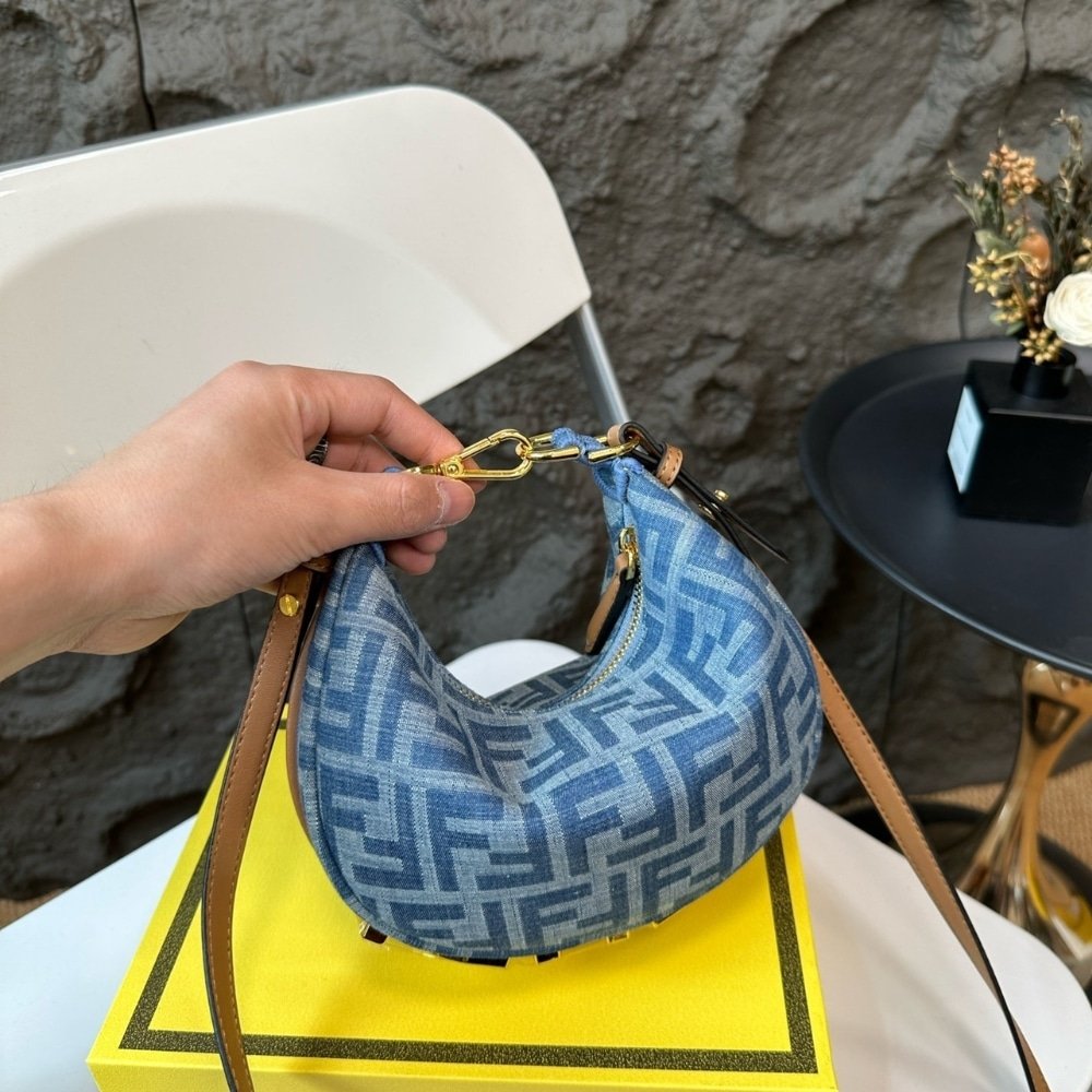 F**di F**digraphy Mini Bag FF Jacquard Fabric Denim Blue 20Cm 8BS081AS3FF1PLN
