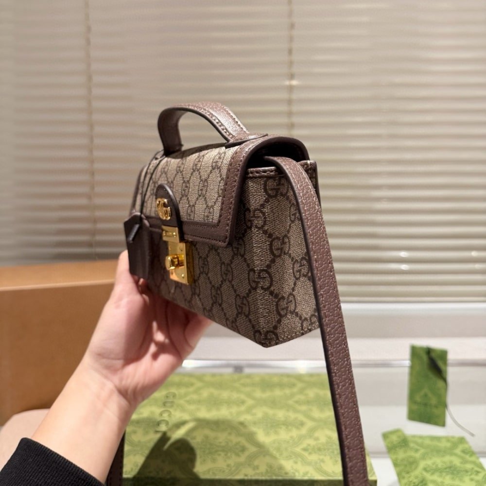 Gvc*1 Ophidia Mini Top Handle Bag Beige And Ebony 18Cm 772314 K9Gsg 8367