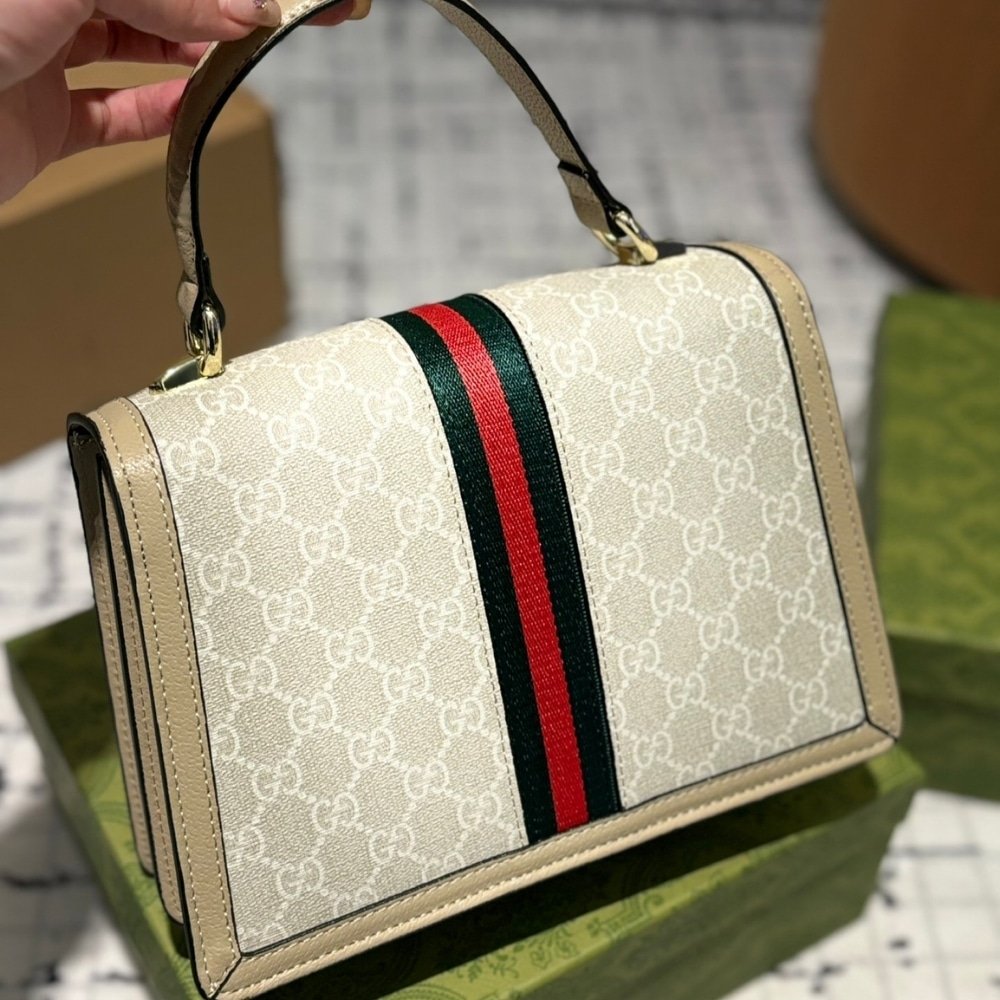 Gvc*1 Ophidia Small Top Handle Bag Beige 25Cm 651055 Uulag 9682