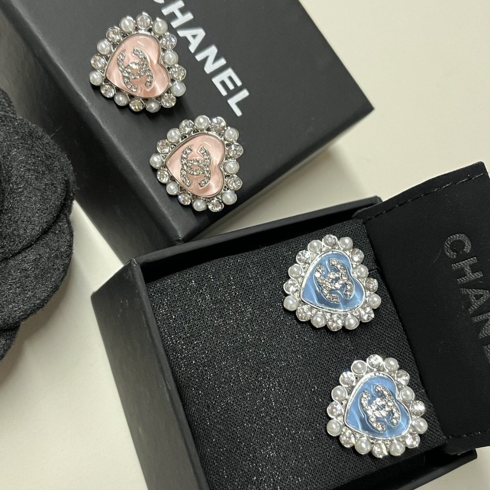 Ch**el Heart Motif And Crystal Earrings In Blue