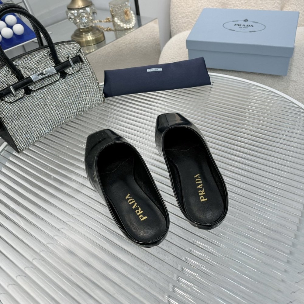 Pra*a Brushed Leather Mules Black 1S825N 055 F0002 F 015