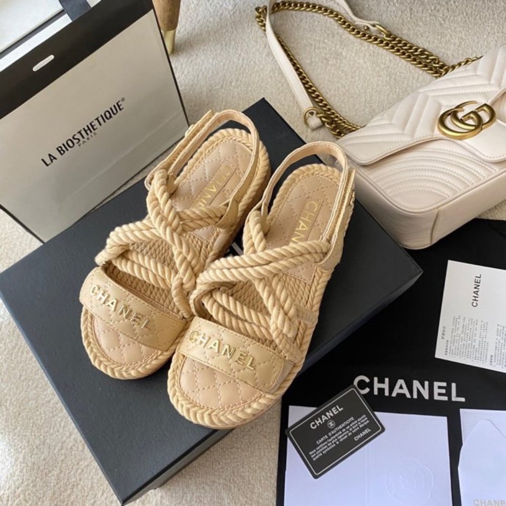 Ch**el Rope Sandals Strap Biege
