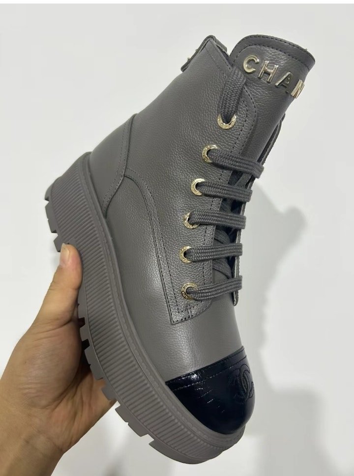 Ch**el Cc Lace Up Boot Grey Black