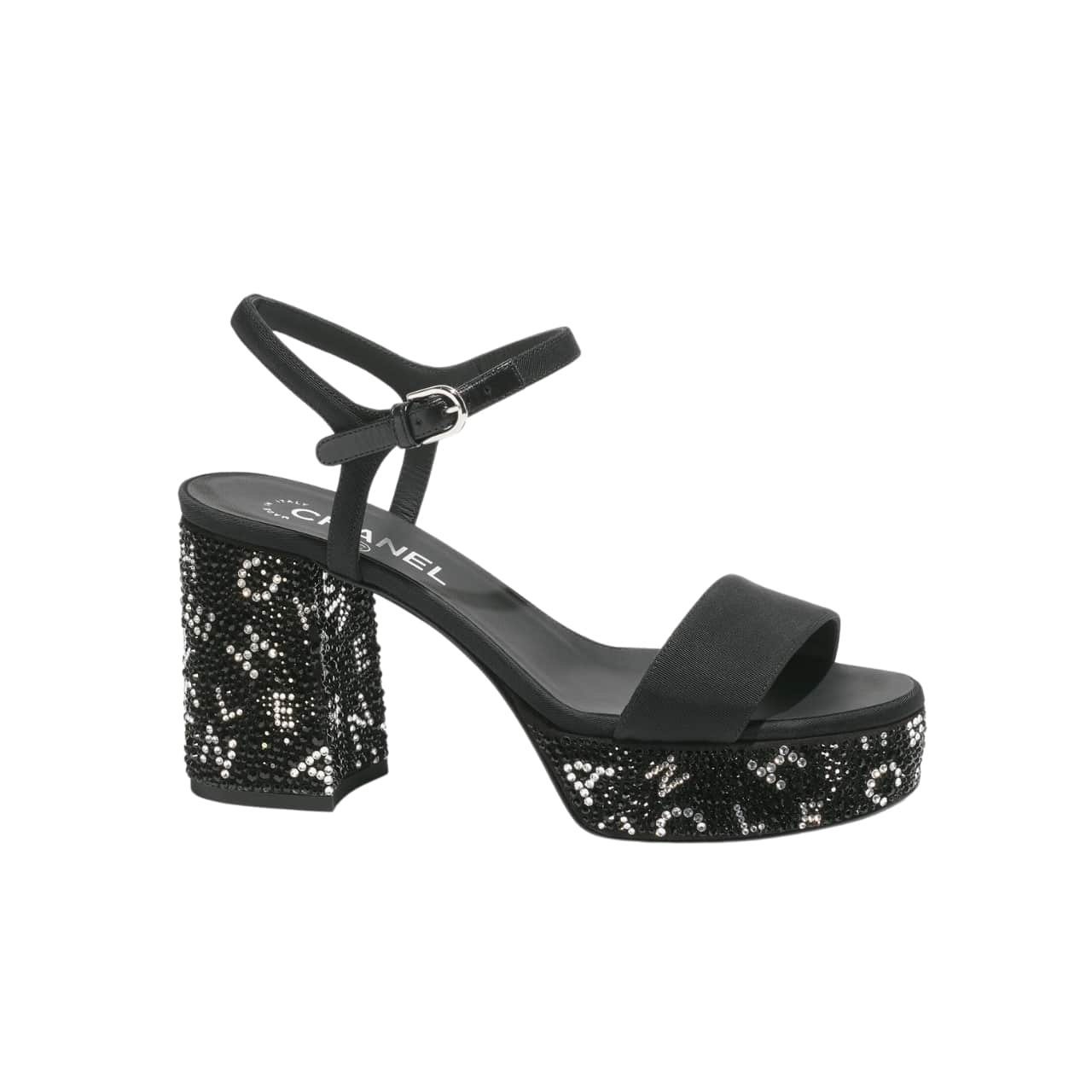 Ch**el Sandal Pump Stone Beads Black Silver G45365 B15306 Nu665