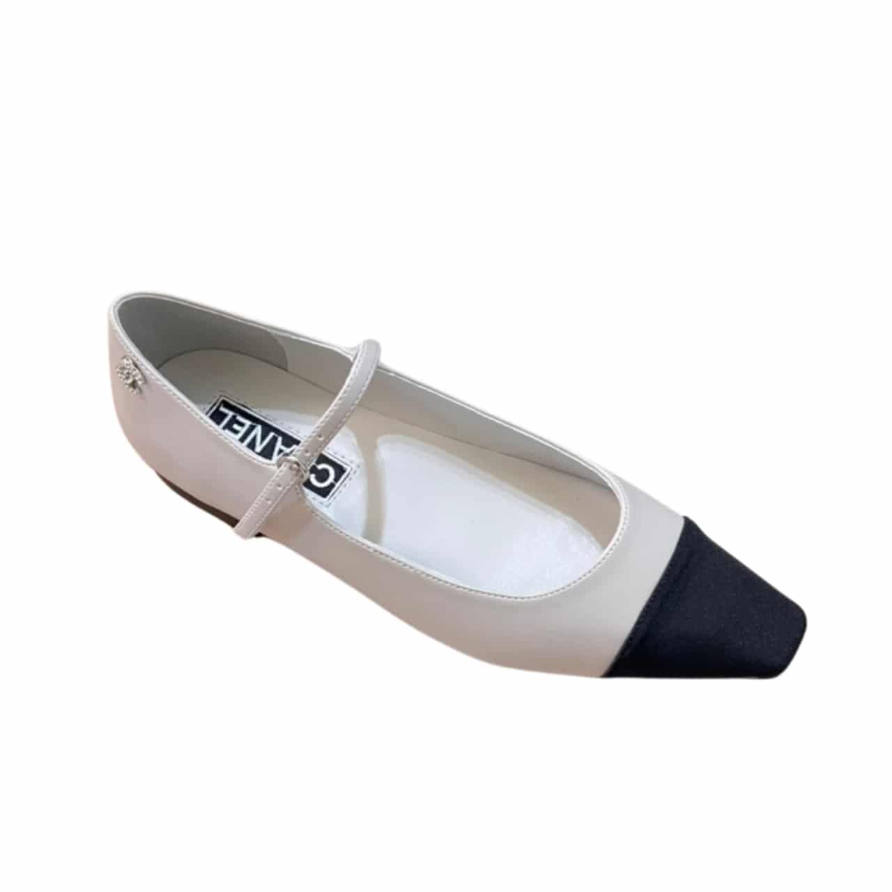 Ch**el Square Toe Ballet Flats Black White