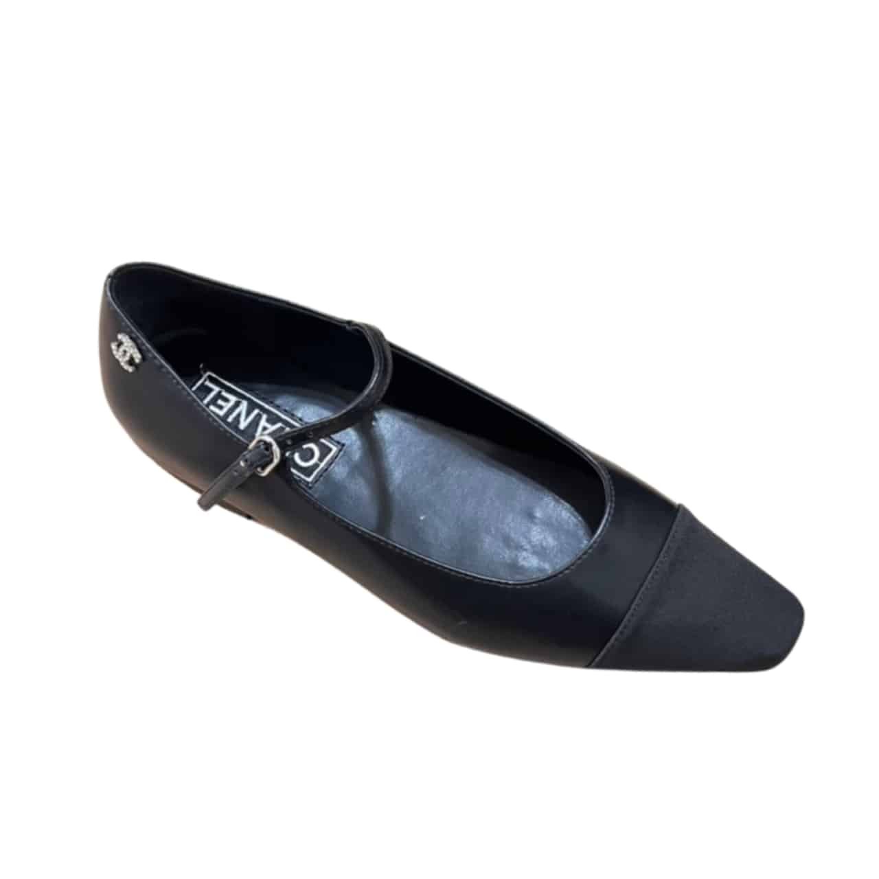 Ch**el Square Toe Ballet Flats Black