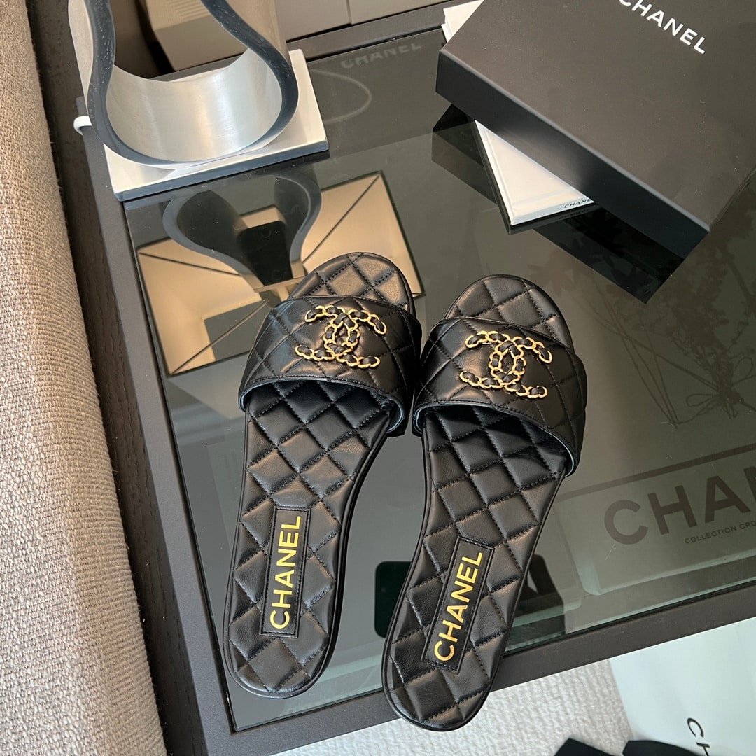 Ch**el 23P Quilted Cc Chain Mule Sandal Black G39954 X56940 94305