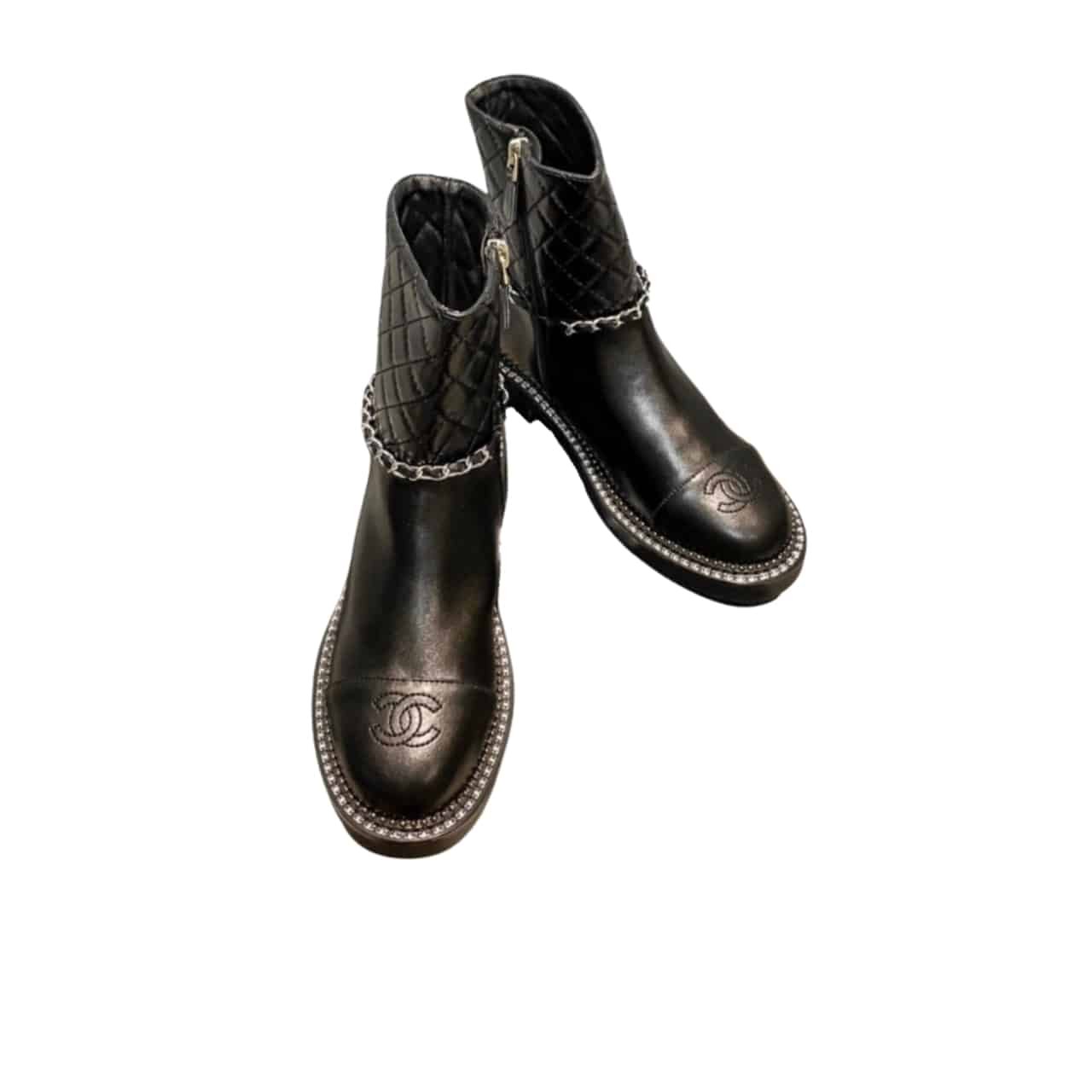 Ch**el Ankle Boots With Side Zip Chain Black