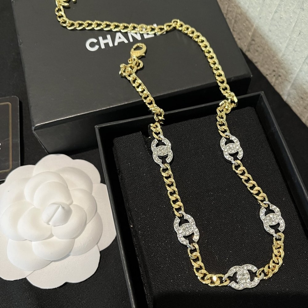 Ch**el Choker Metals And Stone Grains Gold Silver And Transparent Ab6444 B06011 Nc835