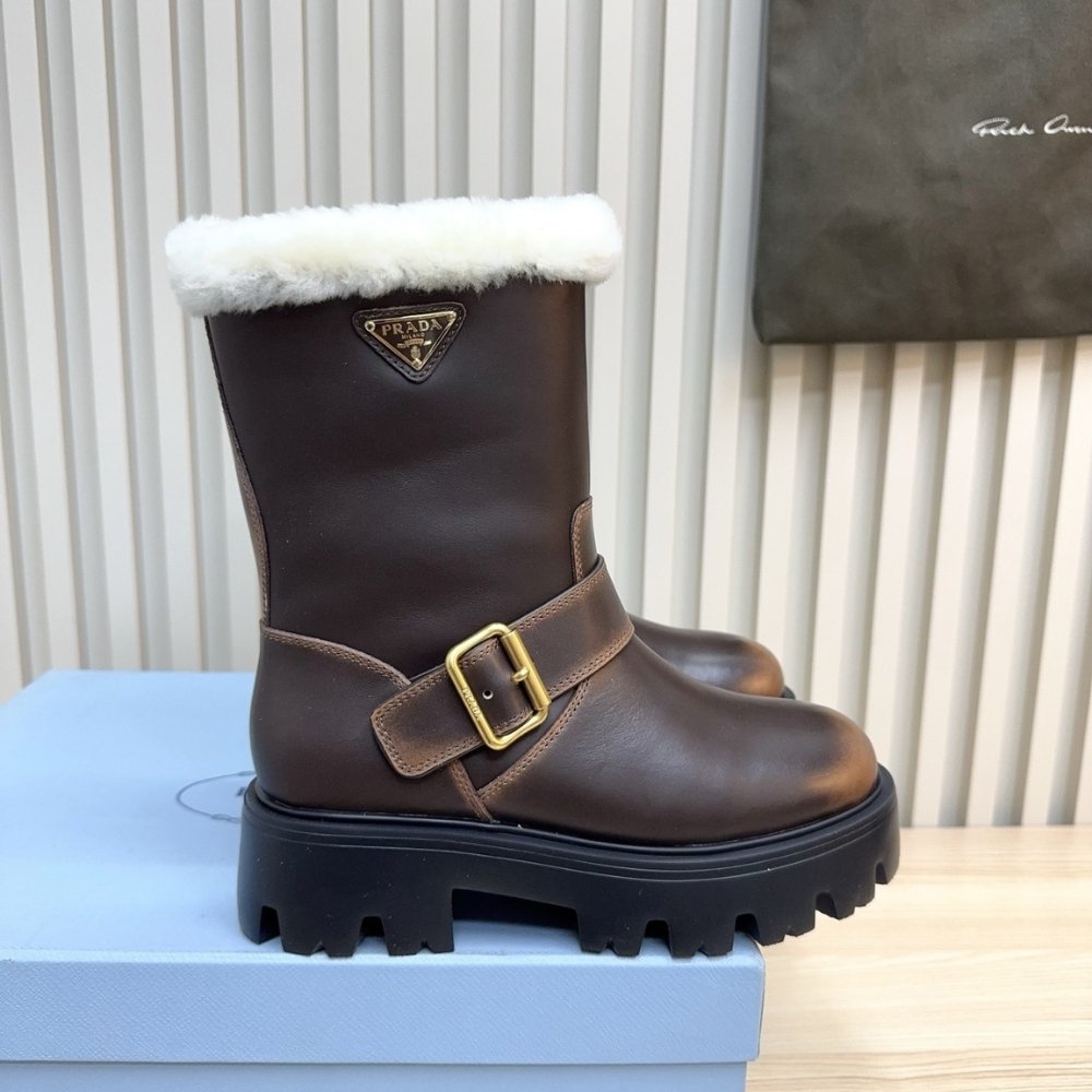 Pra*a Leather And Shearling Booties Cocoa Brown 1U187O Dfw F0324 F 050