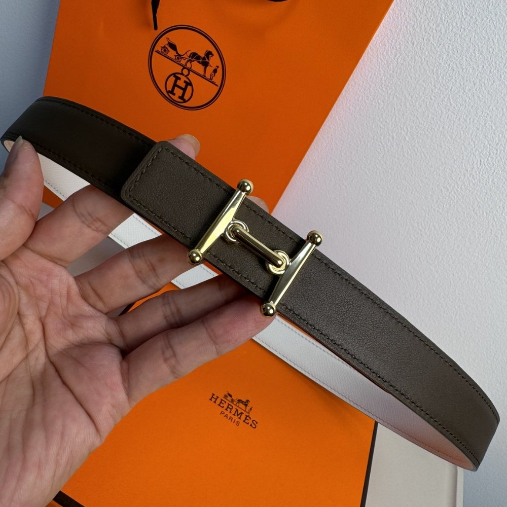 H**me5 Mors H Belt Buckle And Reversible Leather Strap Gold Black 24Mm H077922Cc06