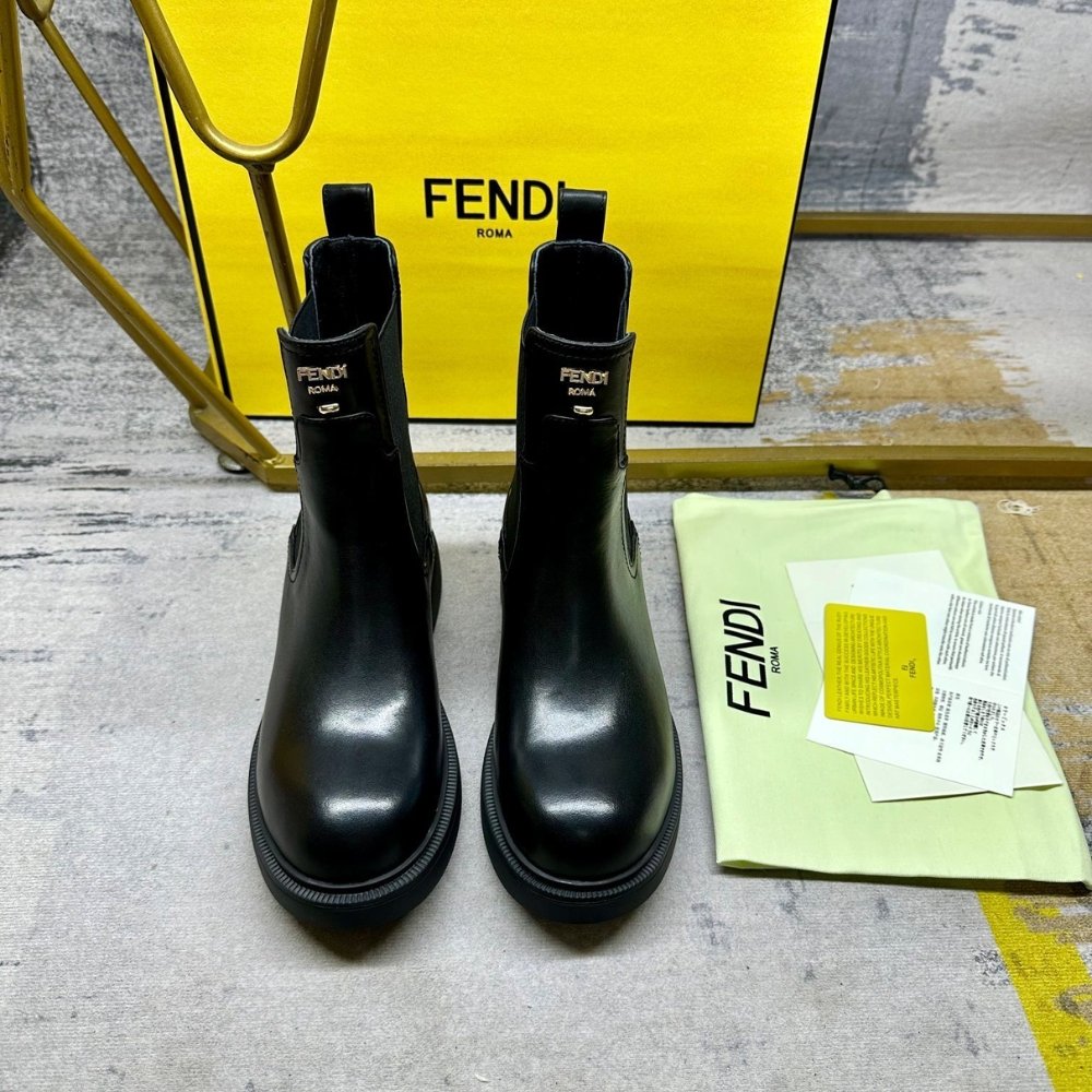 F**di Filo Boots Black Leather And Ff Fabric Biker Boots 8T8576A379F1Tog