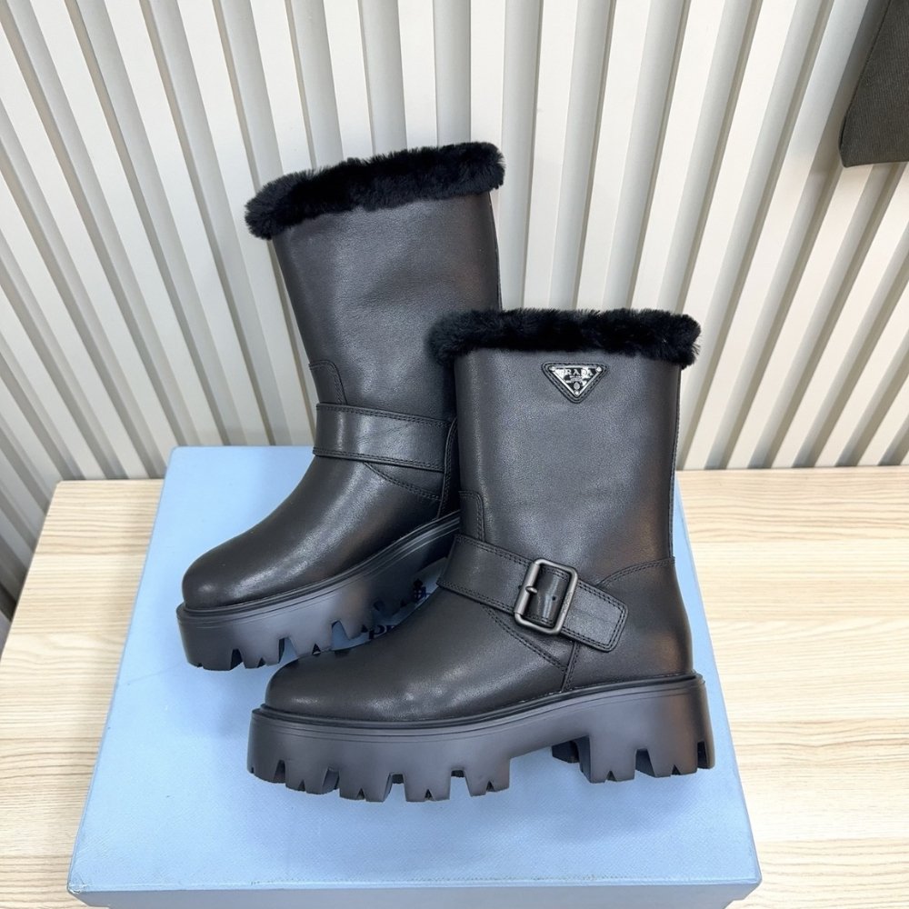 Pra*a Leather And Shearling Booties Black 1U187O 3Lpn F0002 F Zf50
