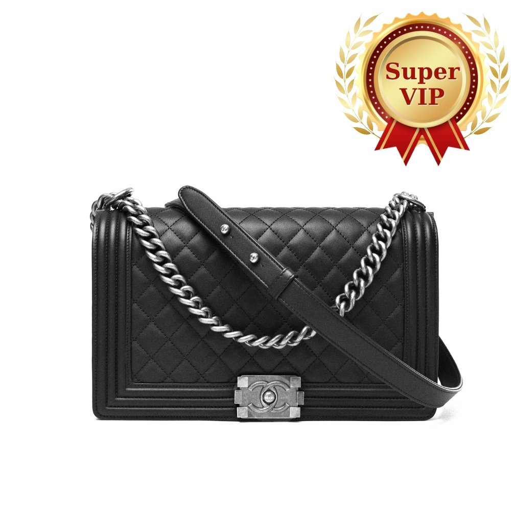 [S*per Vip 1:1] Ch**el Boy Medium Handbag Silver Hardware Black 25cm A67086 Y09953 94305