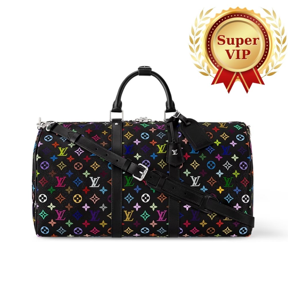 [S*per Vip 1:1] L0vis Vvtt0n X Takashi Murakami Keepall Bandoulière 50 Black 50Cm M13745