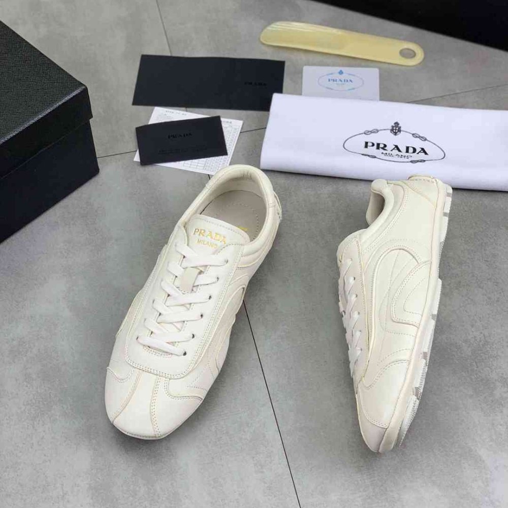 Pra*a Montecarlo Re Edition 2005 Antiqued Nappa Leather Sneakers Chalk White 4E1165 EFX F0K74 F G000