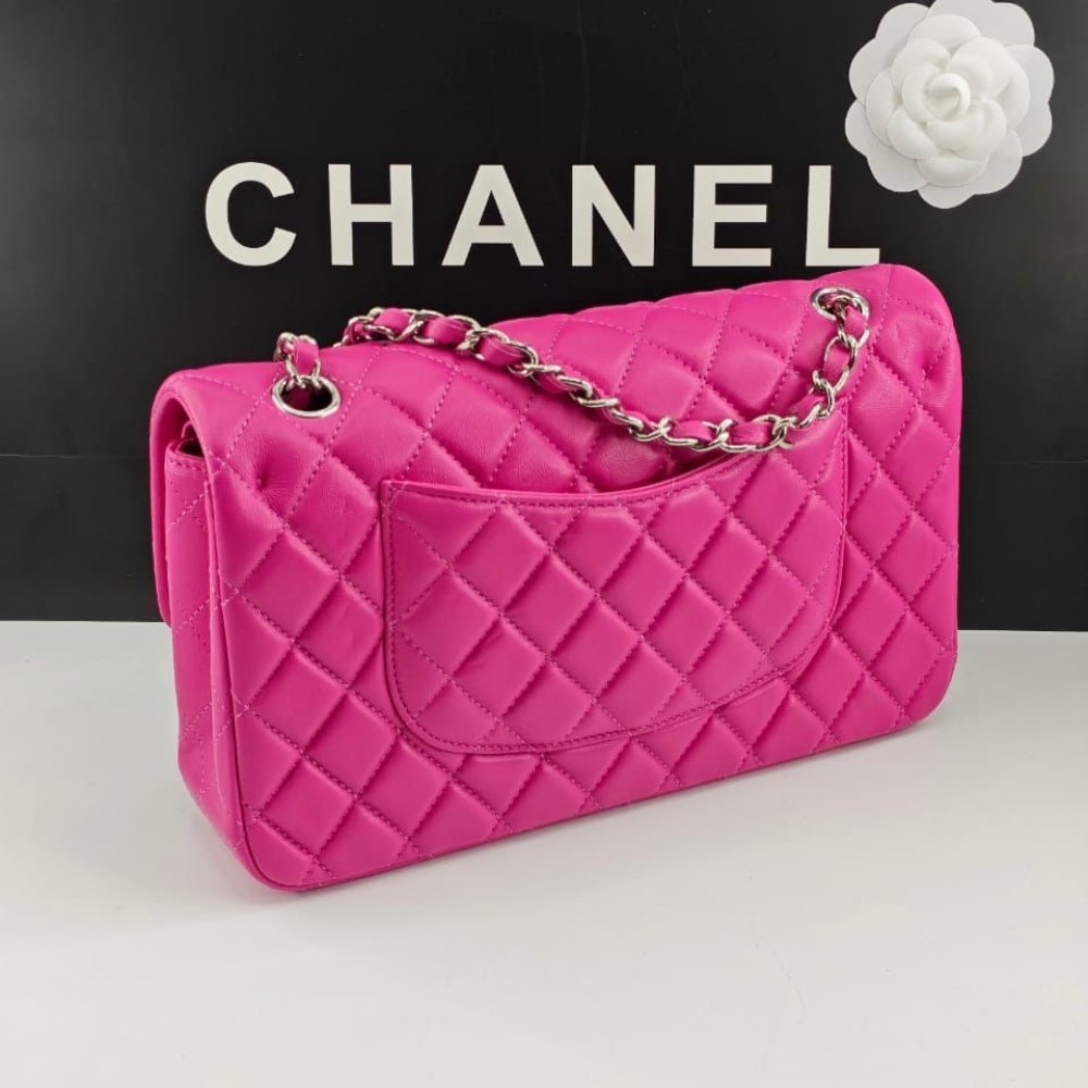 Ch**el Classic Medium Flap Bag With Silver Hardware Pink 25Cm