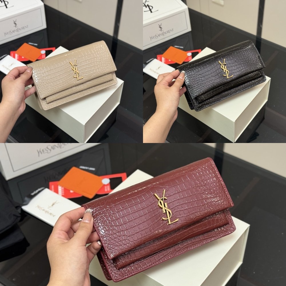 Sa1nt Lau*nt Sunset Embossed Clutch Black 22Cm