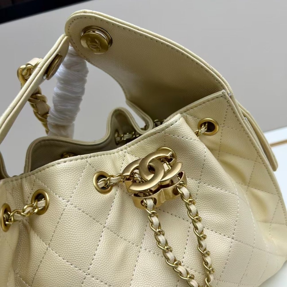 [S*per Vip 1:1] Ch**el 25 Small Handbag Grained And Gold Tone Metal Light Yellow 26Cm AS5293 B20304 NAGEQ