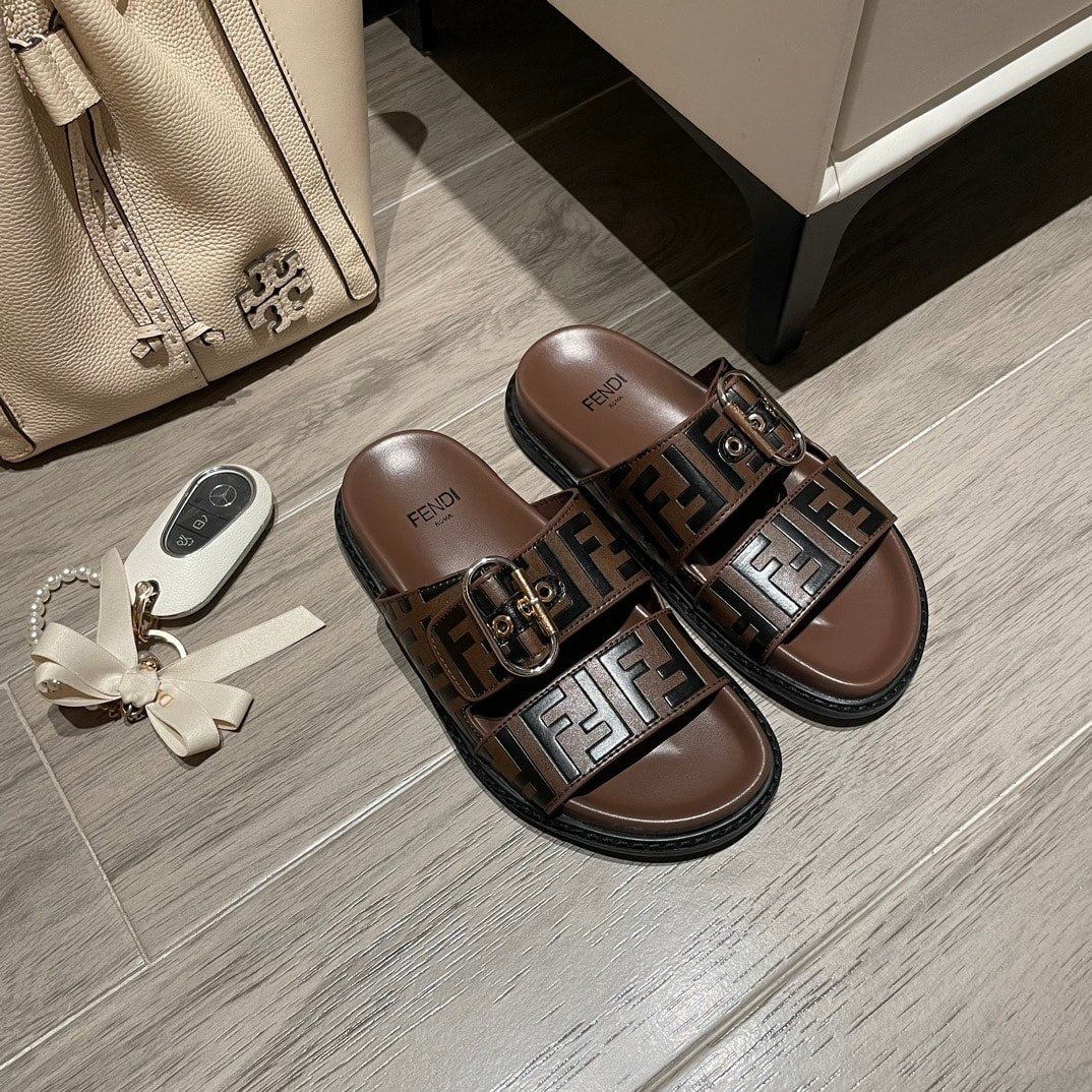 F**di Ff Double Band Slide Brown