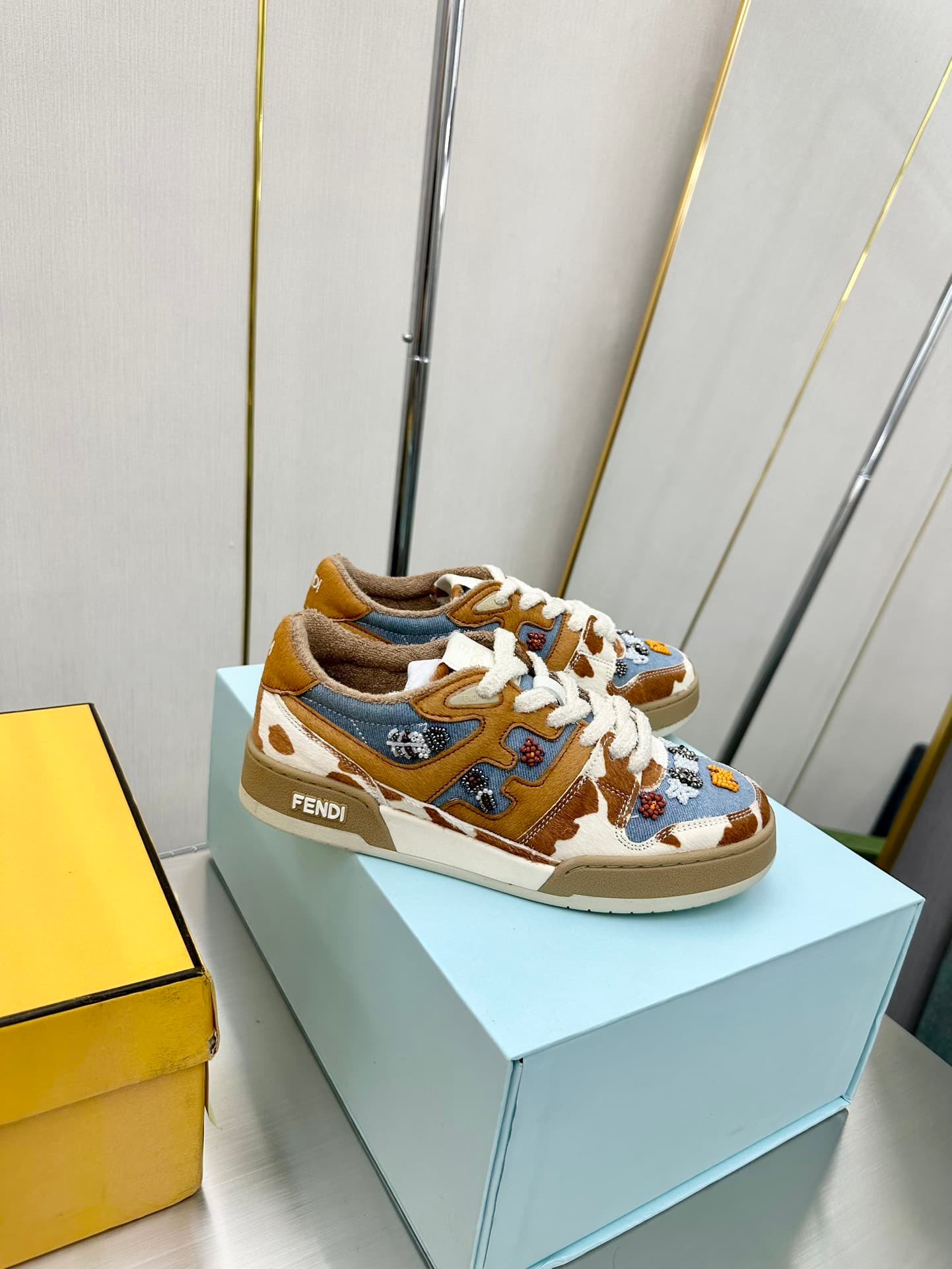 F**di Match Suede Low Tops Brown And Blue