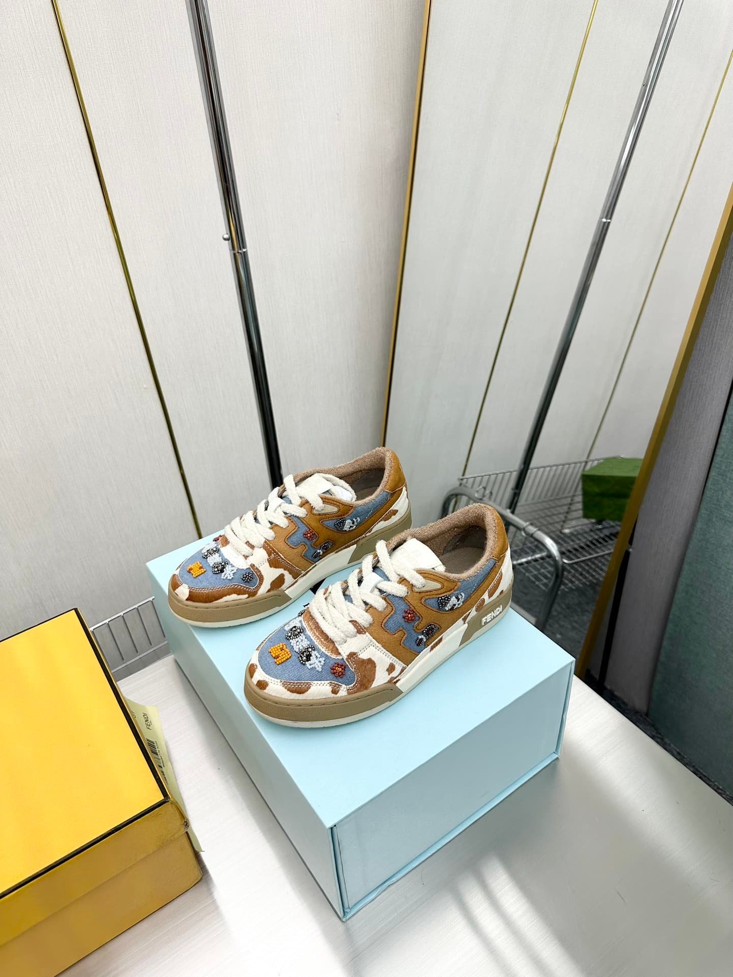 F**di Match Suede Low Tops Brown And Blue